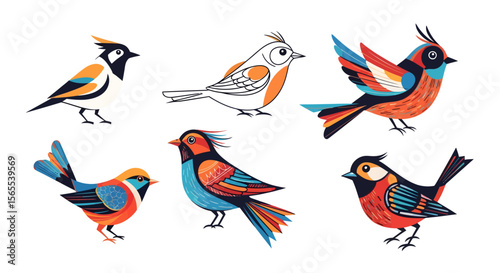 Vibrant Colorful Bird Illustrations A Collection of Six Unique Bird Designs Perfect for Projects, Prints, and More