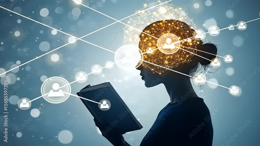 Conceptual reading and social connection concept demonstrating learning new things