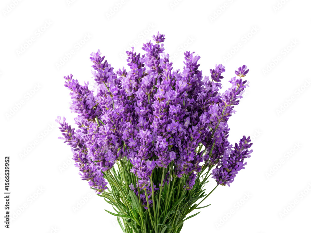 Fototapeta premium Beautiful bouquet of fresh purple lavender flowers isolated on black background, Isolated On Transparent Background, Png