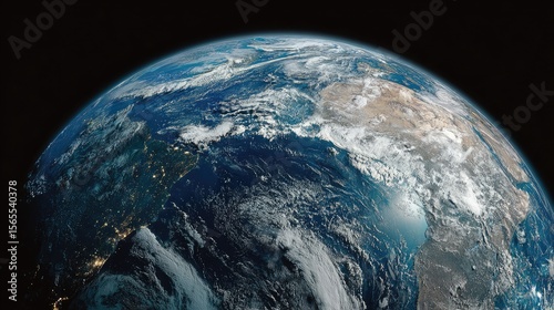 Top down Satellite view Panoramic sweep of Earths entire circumference recorded simultaneously by several strategically placed satellites