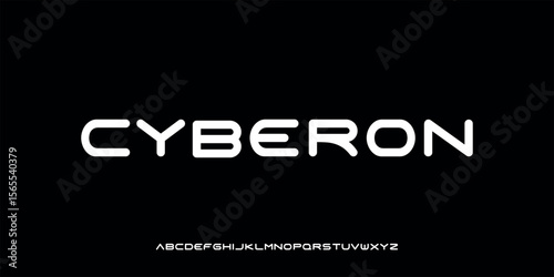Vector illustration of a minimalist futuristic style alphabet font with geometric letter shapes and soft angles, giving a modern and innovative technological impression.