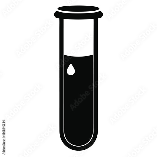 Solitary drop suspended above dark liquid inside transparent tube displayed with clarity