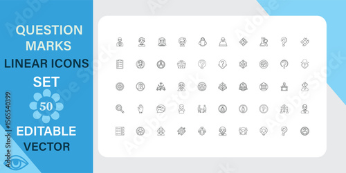 Question marks linear icons set. Puzzle, mystery, problem and more. Outline vector icon in linear style. Editable stroke. Vector illustration.