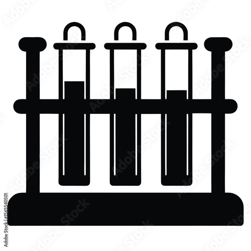 Three test tubes with liquid contents are supported by black stands over white