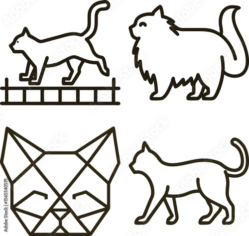 Collection of stylized cat illustrations in various poses and styles