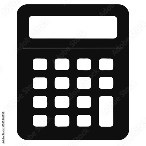 Black calculator icon reveals math operations and a clear display screen on white