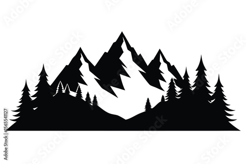 Majestic mountains silhouette with evergreen forest