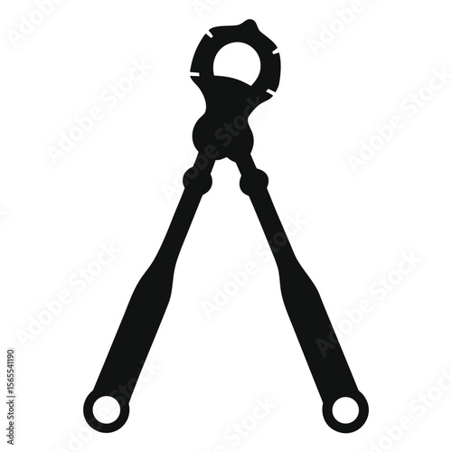 Silhouette reveals vintage end cutting nippers tool over white, creating a simple, bold, transparent image