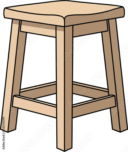 Simple vector illustration of a wooden stool showing the legs and a square seat isolated on white