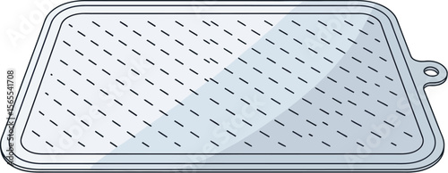 Clean and simple vector illustration of a modern and minimalist rectangular baking tray with a hole for easy hanging.