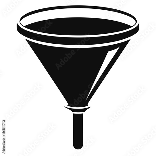 Isolated black funnel reveals triangular shape and central spout against white backdrop