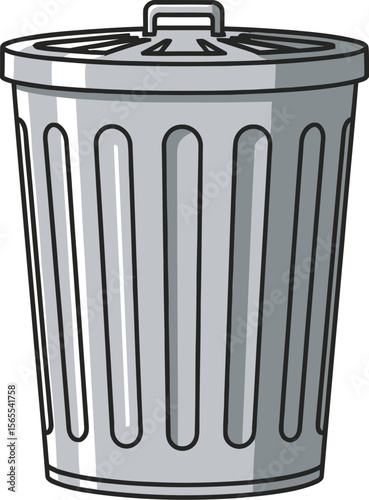 Simple vector illustration of a classic metal garbage can or waste bin with a lid for waste disposal