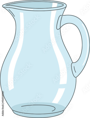 Isolated illustration of a transparent empty glass pitcher with a large handle for beverages and liquids