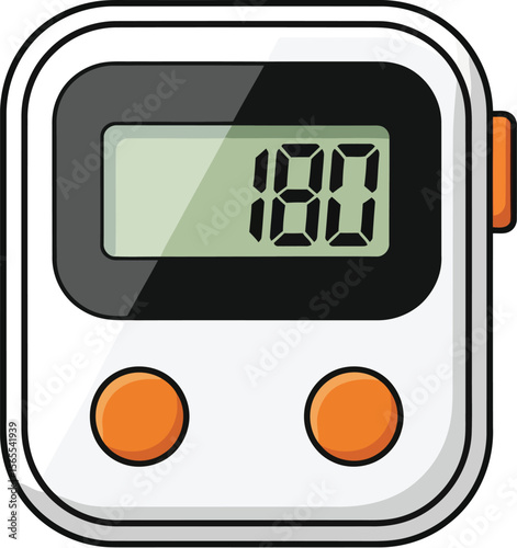 Digital timer clock icon displaying one hundred eighty minutes with orange buttons and a sleek design