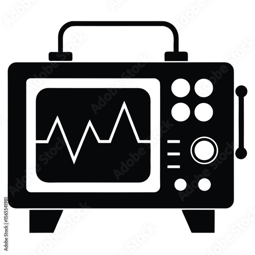 Black silhouette reveals an EKG machine against a white backdrop showing a heart rhythm