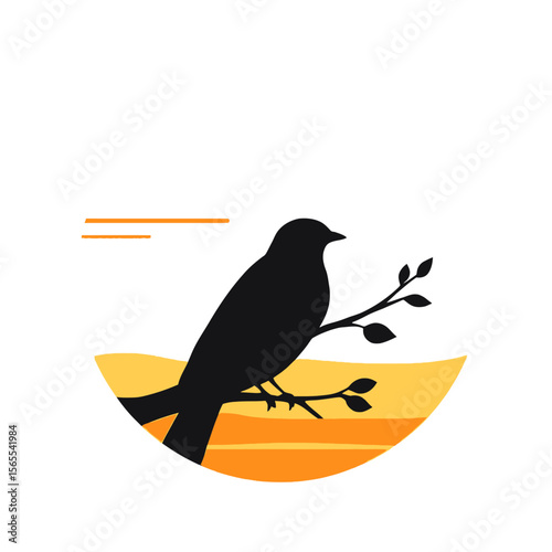 Black crow and bullfinch birds on a winter tree branch vector illustration silhouette