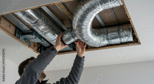 HVAC ductwork installation in ceiling