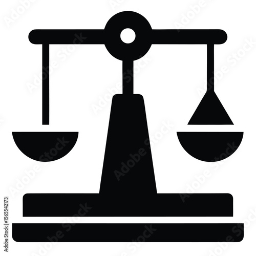 Simple black silhouette of balance scales depicts justice and legal equilibrium here