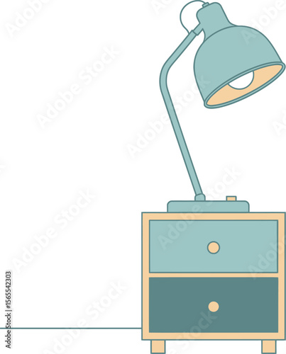 A stylish turquoise lamp on a bedside table offering ambient light and a minimalist design perfect for interior decor.