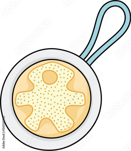 Cute vector illustration of a baby toy featuring a whimsical fried egg shaped like a human silhouette