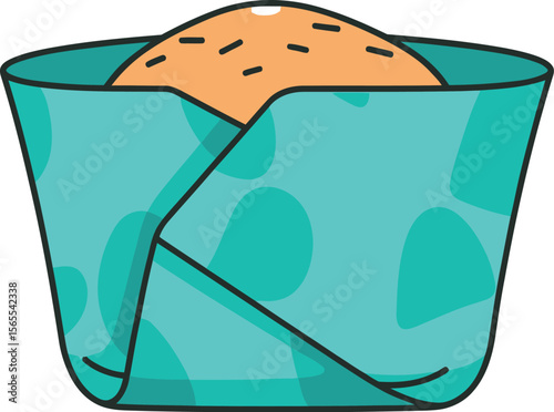 A vibrant flat vector illustration of a cupcake in an attractive blue turquoise paper liner