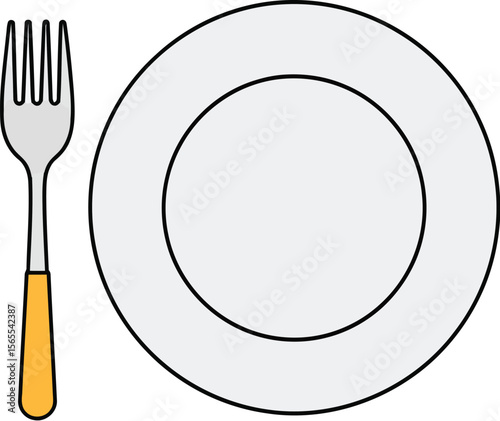 Simple and clean vector illustration of a plate and fork representing food and dining essentials
