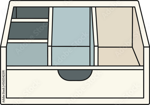 A minimalist vector illustration depicting a divided organizer box with compartments suitable for storage and organization.