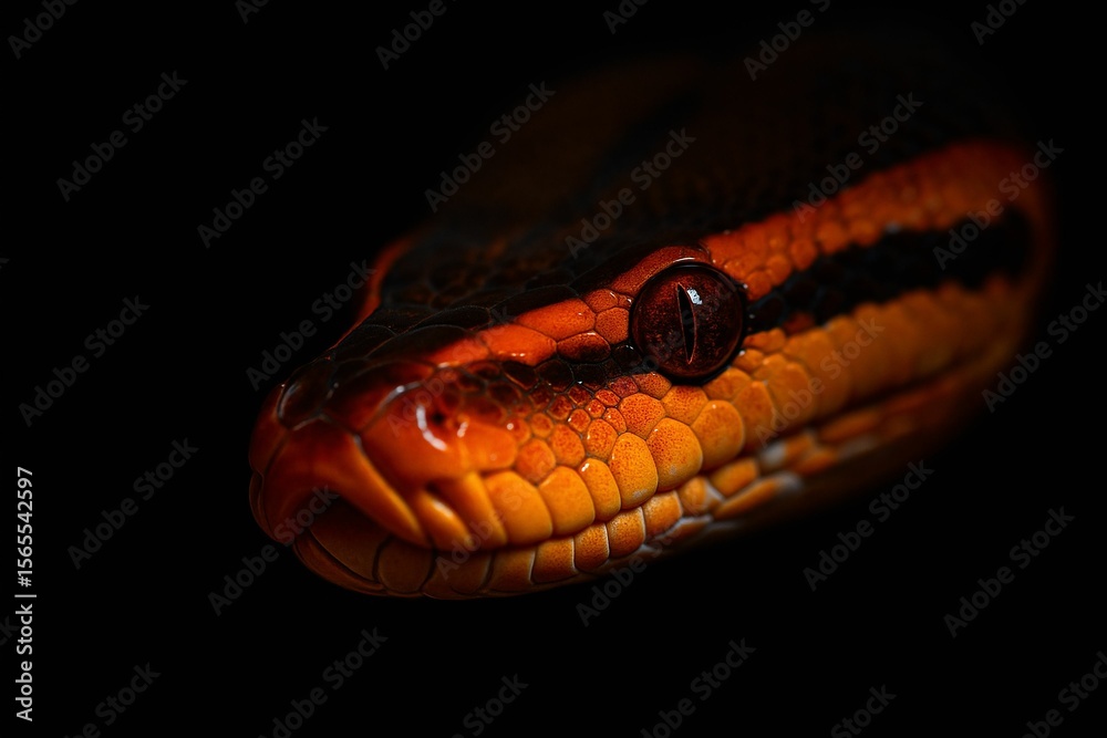 Fototapeta premium Red and black snake with red eye.