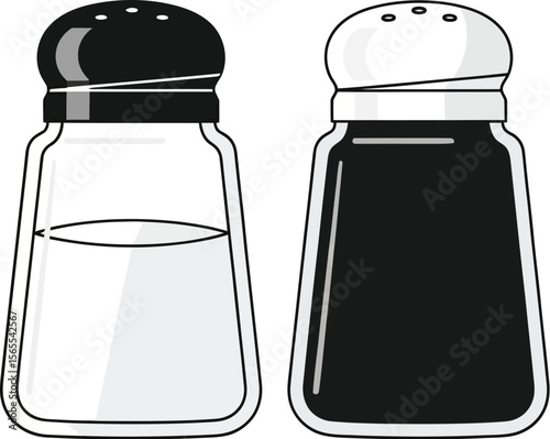 Simple vector illustration of salt and pepper shakers depicting condiments for food dishes in a flat style