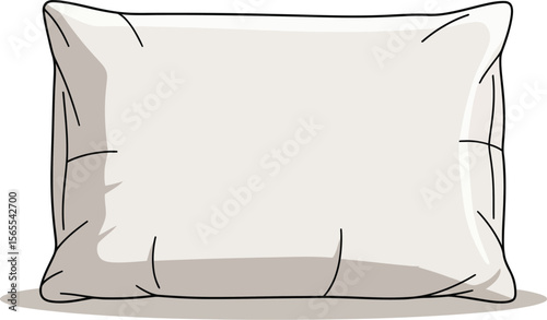 Illustration of a fluffy white pillow with soft shading and black outlines for comfort and sleep