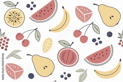 Cute Fruit Pattern with Berries and Leaves