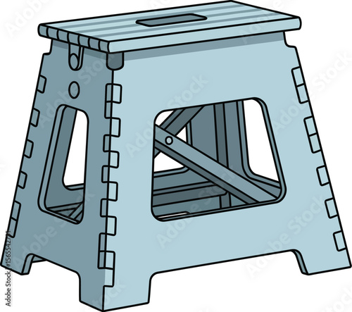 Vector illustration of a compact and foldable step stool designed for indoor and outdoor use.