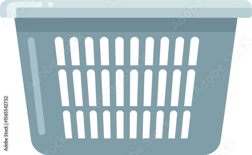 Flat illustration of a clean light blue laundry basket with multiple vertical openings for clothes washing