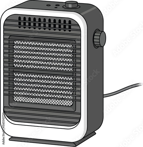 Illustration of a modern electric space heater providing warmth and comfort inside a room or office setting