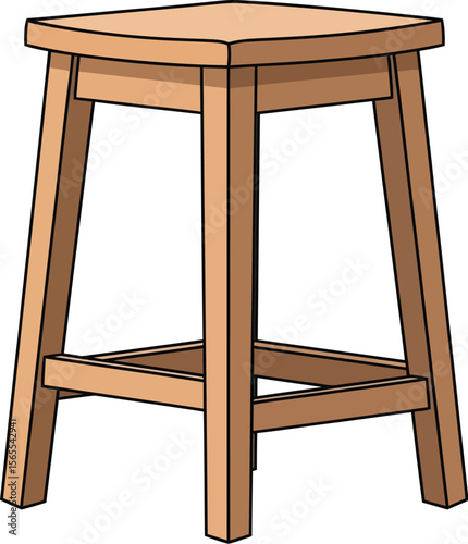 Simple wooden stool illustration isolated on a white background useful for graphic design projects and educational materials