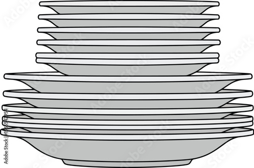 Stacked plates illustration depicting culinary dining arrangement featuring contemporary elegant ceramic ware design