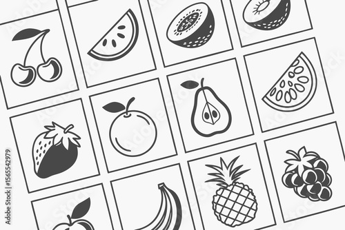 Set of Black and White Fruit Icons