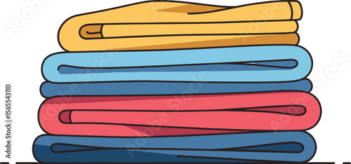 Colorful stack of folded towels representing cleanliness, hygiene, laundry, and household essentials in a simple style.