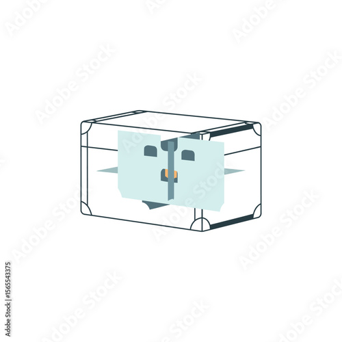 Minimalist illustration of a trunk with open compartments showcasing storage and interior design elements