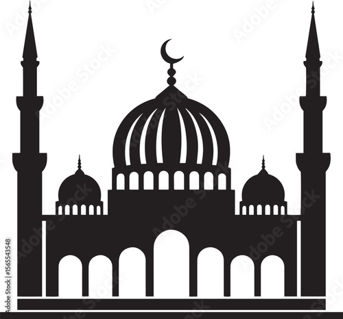 Silhouette of an Islamic mosque with minarets and dome