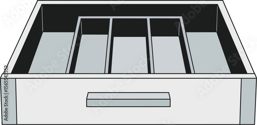 Illustrated drawer with compartments for organizing kitchen utensils or tools in a simple minimalist flat design