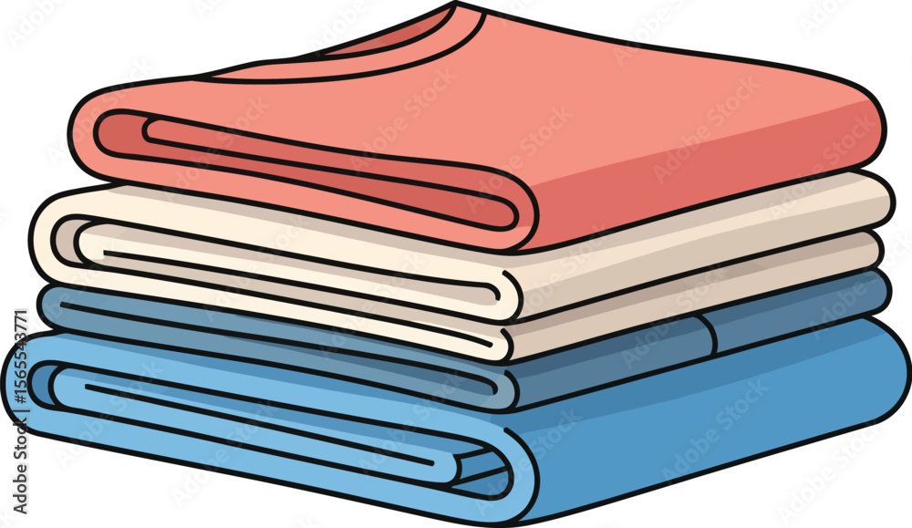 Folded colorful clothes in a stack illustration depicting cleanliness and domestic tasks laundry concept