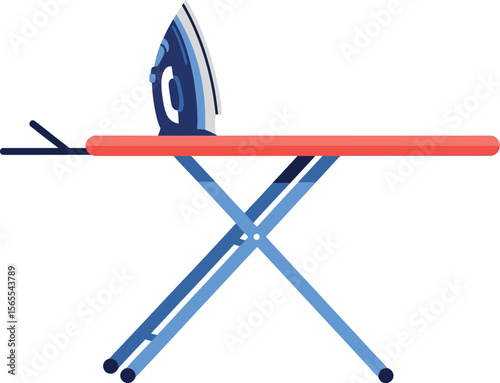 Flat design illustration of an electric iron and ironing board ready for the chore of ironing clothes