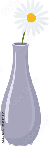Daisy flower in a simple gray vase a clean illustration of a delicate springtime floral arrangement.