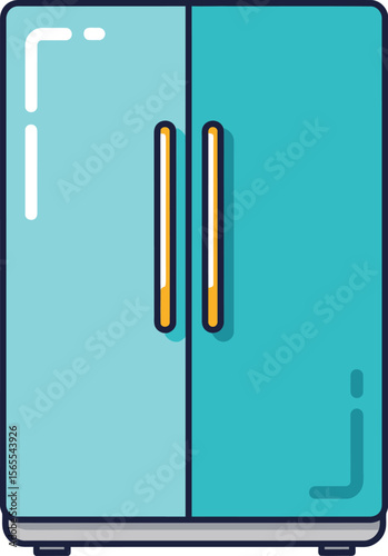 Flat vector illustration of a modern refrigerator in blue color suitable for kitchen interior designs