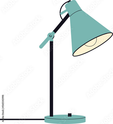 Illustrated turquoise desk lamp perfect for studying reading or working on tasks in a modern office space