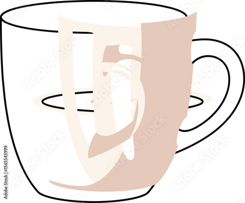 Vector illustration of a transparent glass cup with a pastel color scheme and minimalistic style