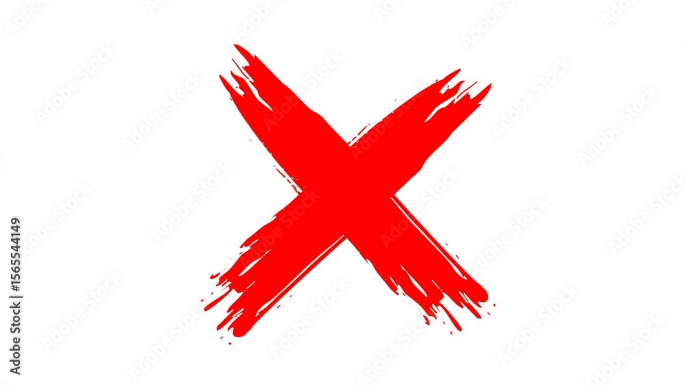 painted red cross brush,  X cross Mark, cancelled sign, wrong Grung check mark animation video with alpha channel.