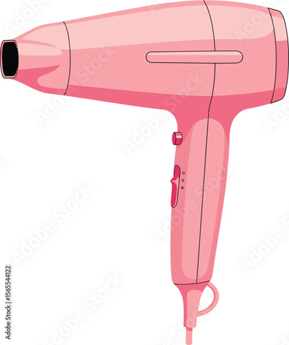 A stylized pink hair dryer illustration on a white background perfect for beauty salon or hairstyle concepts.