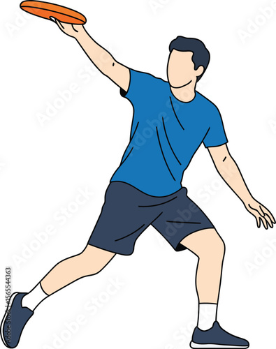 An illustration of a man throwing a flying disc in an active outdoor recreational setting